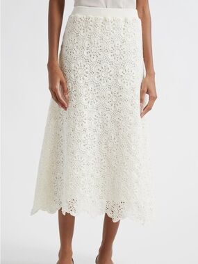 FARM Rio Flower Crochet Midi Skirt in Off-White Size Small NWT